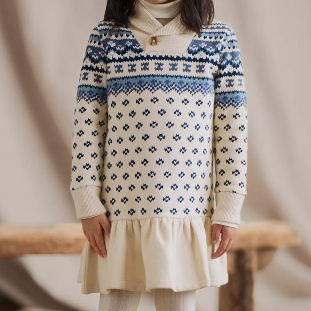 Polo Ralph Lauren Kids Sweater Dress Fair Isle Knit Drop Waist Cream Blue 4T